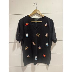 NWT Sarah Spencer Emboridered Knit T-Shirt Beach Theme 2X Womens